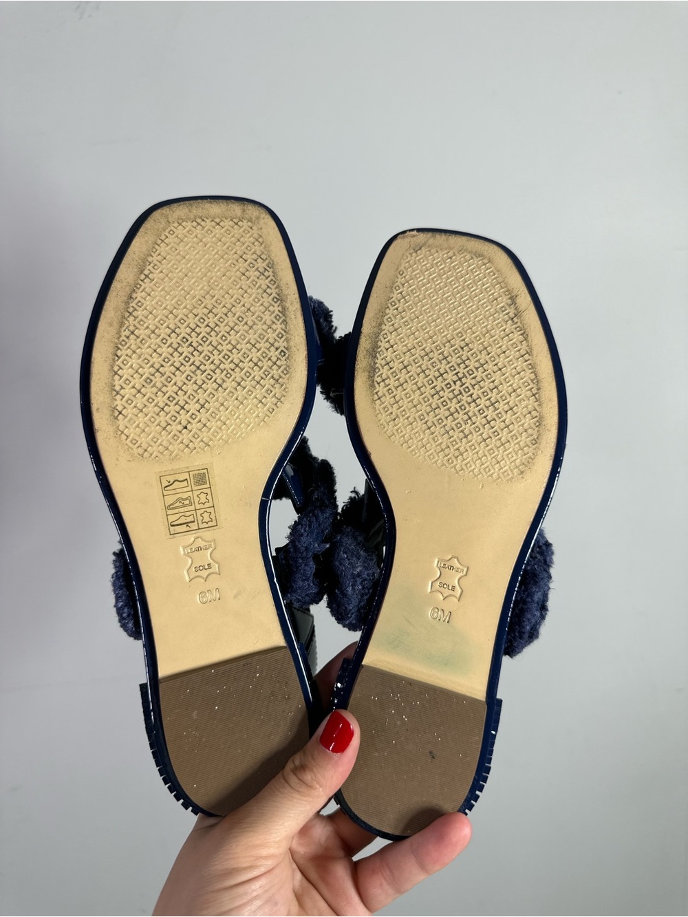 Tory Burch Freya Eyelet Flat Blue Patent Leather Fringe Slingback Sandals - Picture 6 of 7